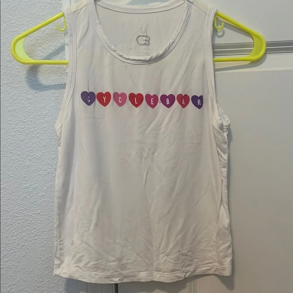 White CycleBar Crop Tank Top with Heart Design - Picture 1 of 1